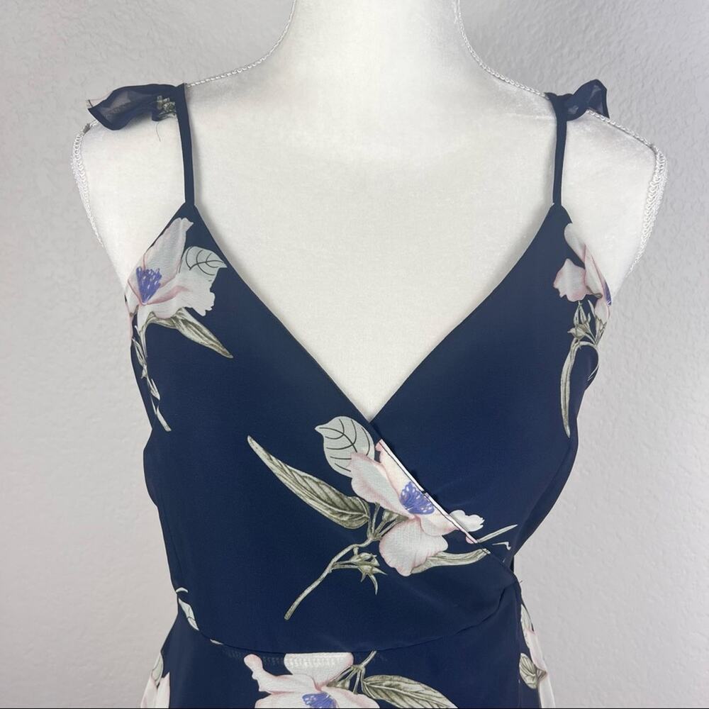 Lulus Wrap Dress Women Small Navy Floral High Low Maxi Ruffle Chiffon Summer - Picture 10 of 15